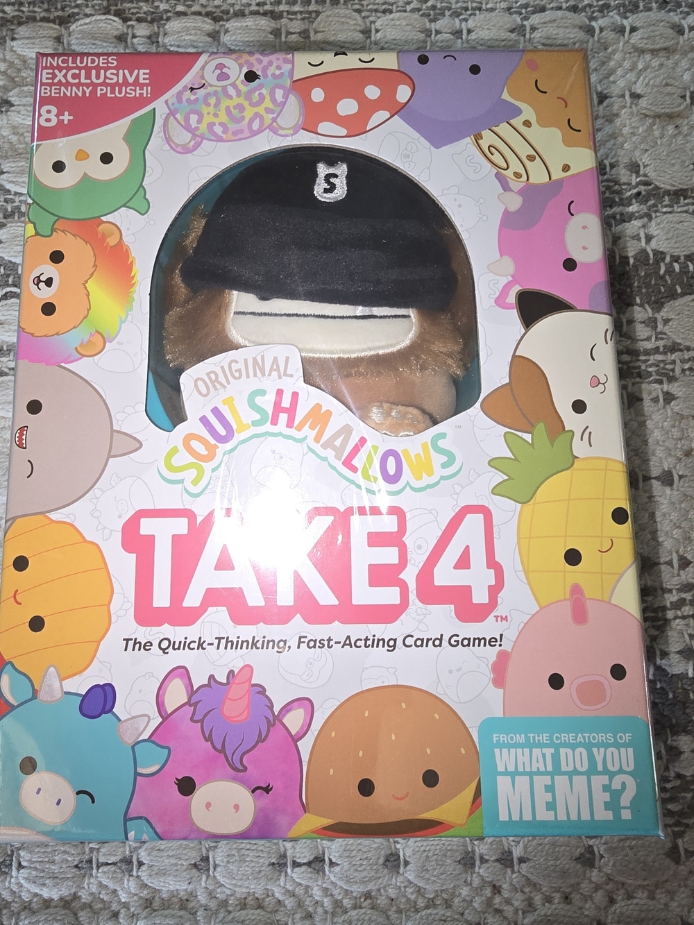 Squishmallows Take 4 Card Game - Teal Box with White Logo
